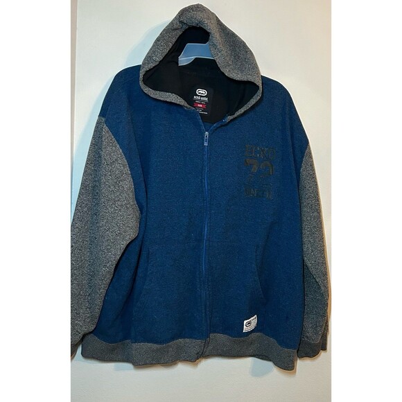 Vintage Ecko Unltd Varsity Hoodie Full Zip Blue Gray Men’s Size 5XB 5XL Big Tall - Picture 1 of 6